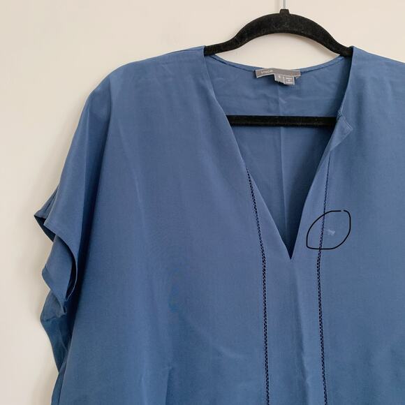 Royal Blue Vince Split-Neck Silk Top S - Picture 3 of 8